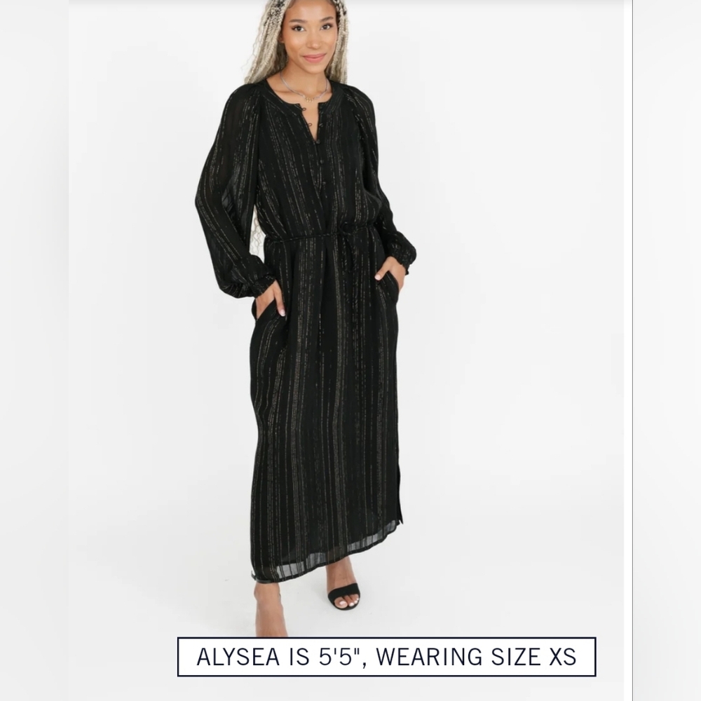 S+T X ISKRA LAWRENCE SHOWSTOPPER MIDI DRESS BLACK METALLIC STRIPE BNWT, Sz M/L